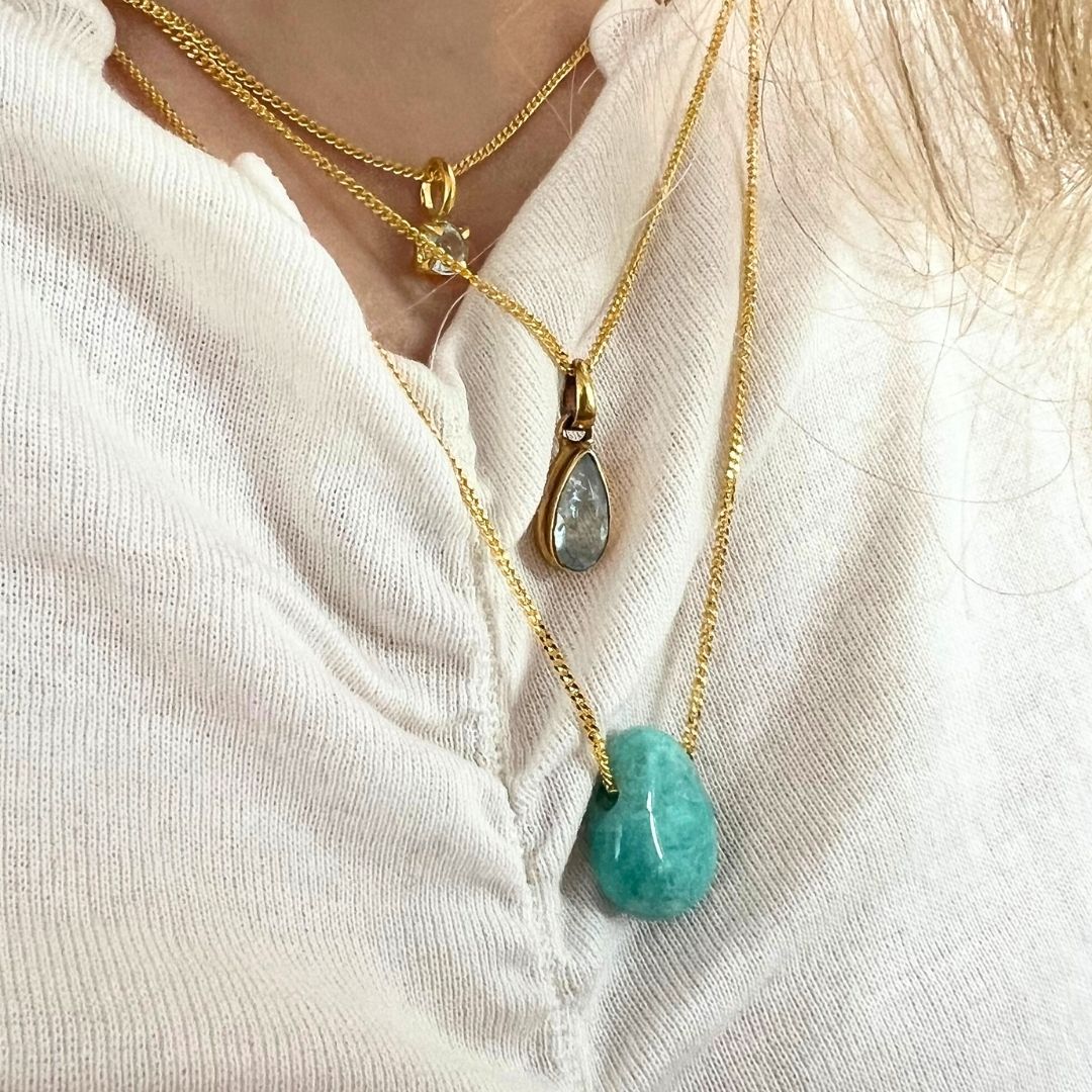 Krysokolla halsband med silver eller guldpläterad kedja - Bild 6