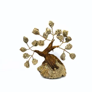 Bonsai träd med naturlig ädelsten - pyrit