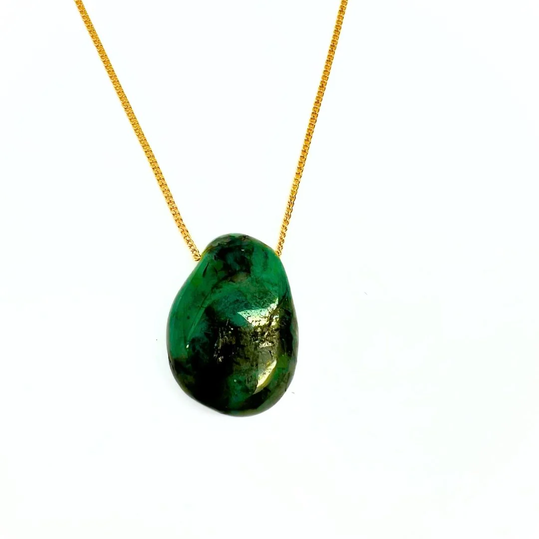 Smaragd halsband med silver eller guldpläterad kedja - Bild 3