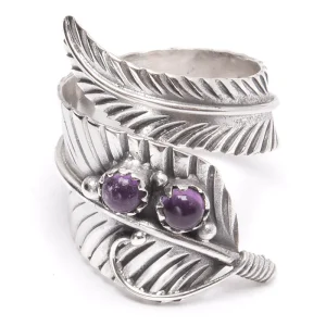 Ametist, stor fjäder silverring