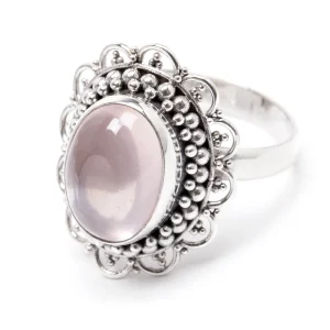 Rosenkvarts, silverring med blomfiligran